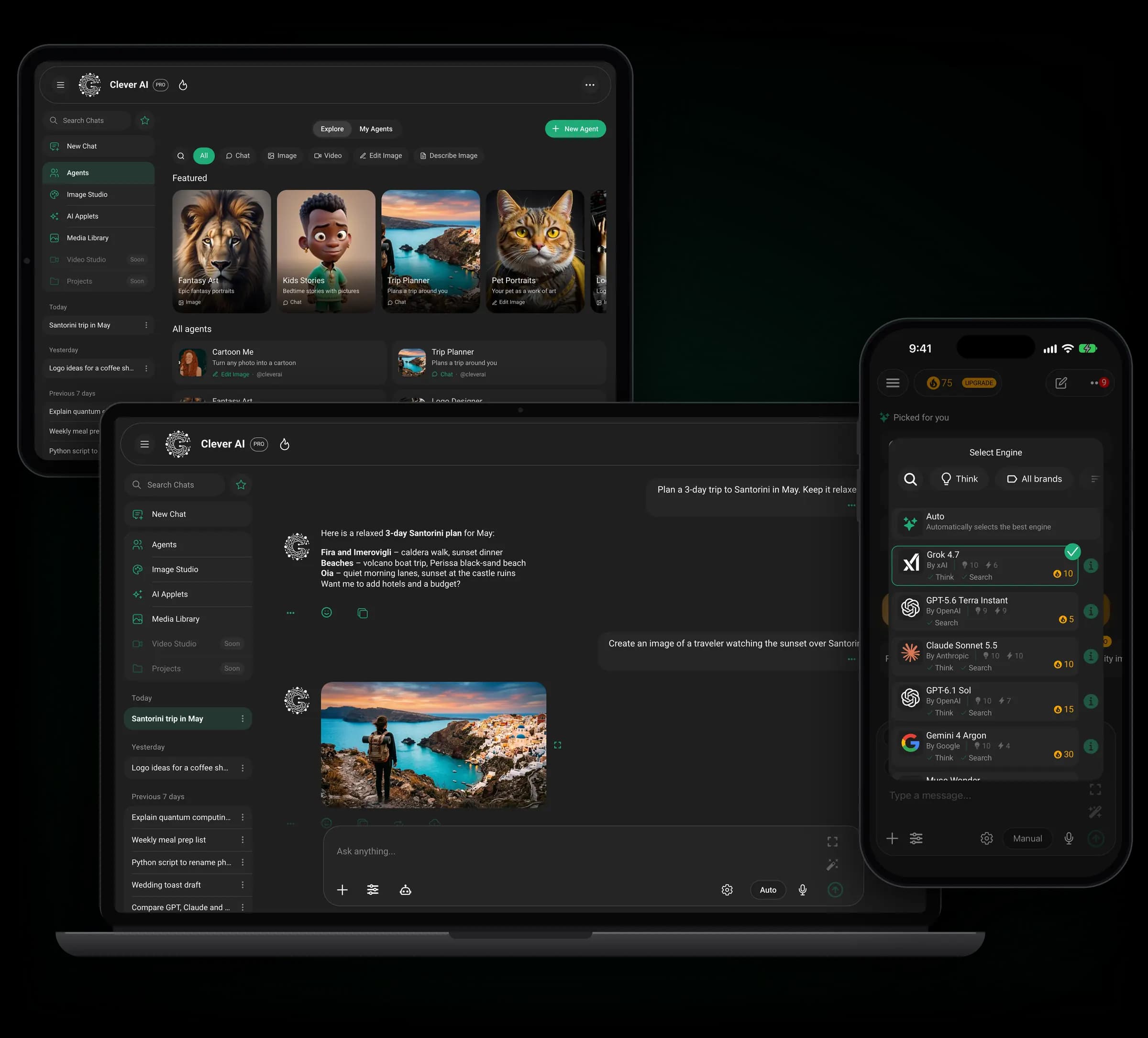 Clever AI Hub on a laptop, a tablet and a phone